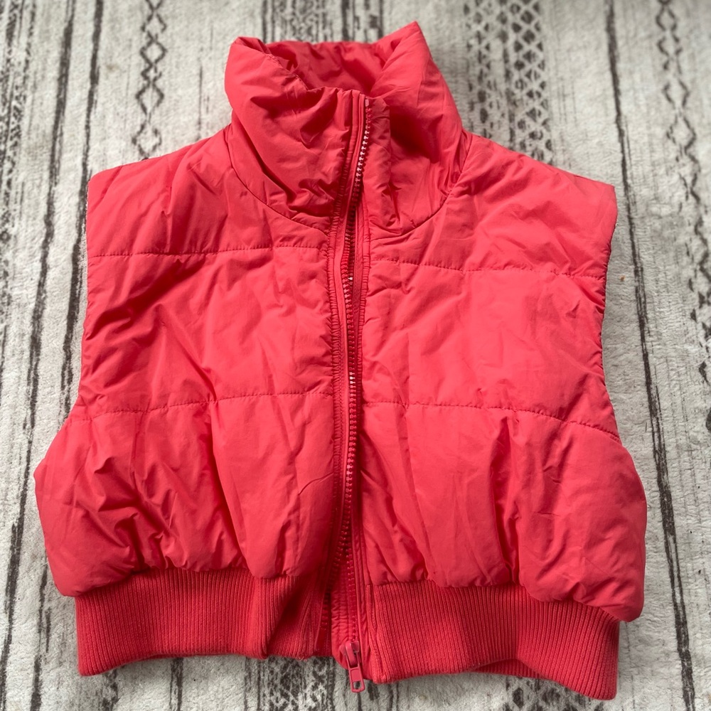 Women's Red Puffer Vest with Stand Collar